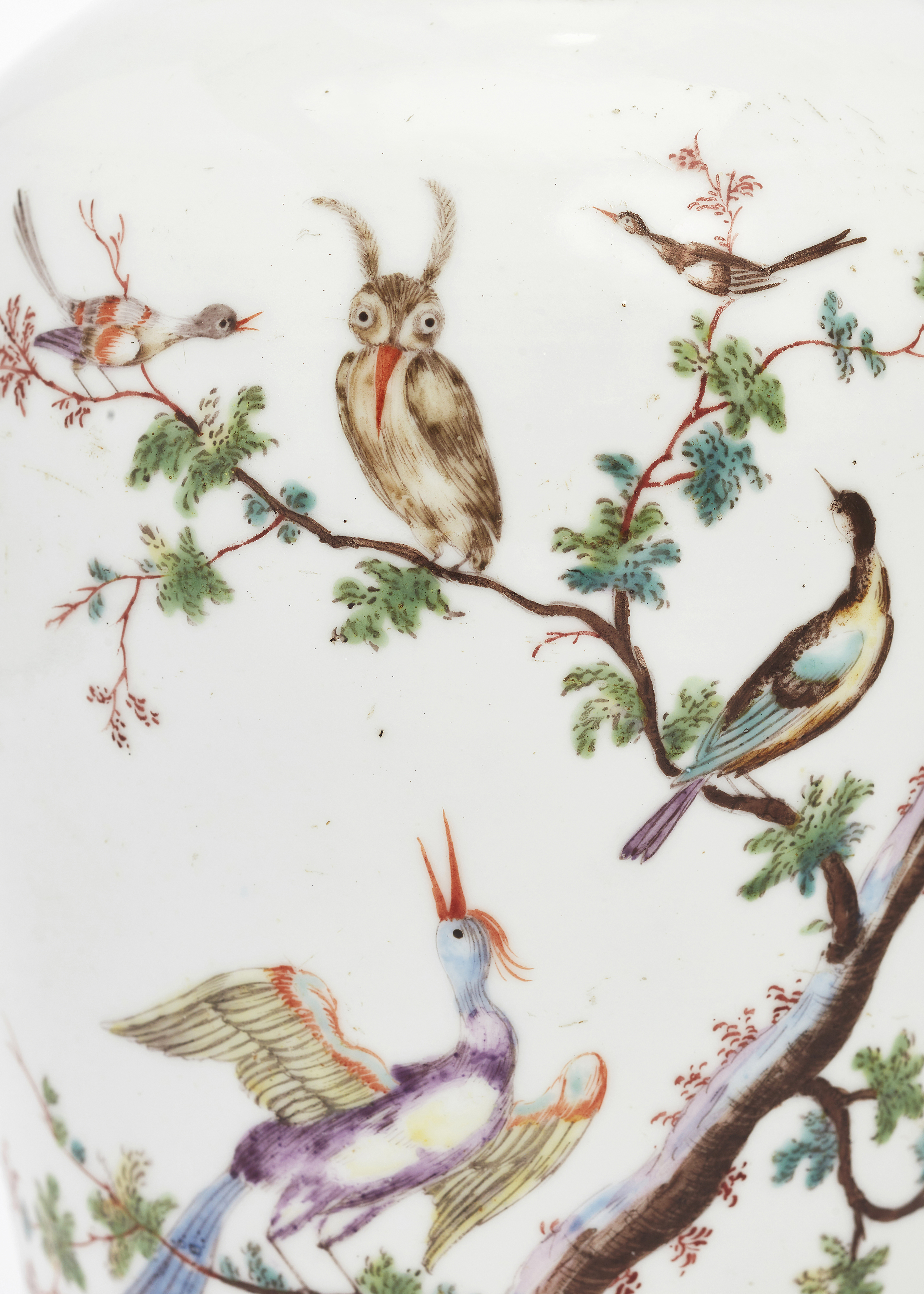 A Worcester 'Mobbing Birds' baluster vase, c.1757-58, probably painted by I. Rogers, with various... - Image 2 of 3