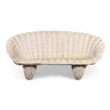 A composition shell grotto bench, late 20th century, raised on scrolling feet, 100cm high, 212cm ...