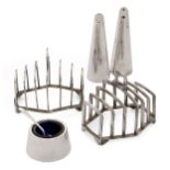 A pair of Art Deco silver toast racks, Birmingham, 1937, Synyer & Beddoes, 9.7cm long, 7.5cm high...