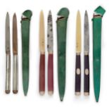 Three pairs of French travelling knives in fitted shagreen cases, comprising: an 18th century pai...