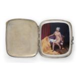 A German silver plate and enamel cigarette case with concealed erotic scene, early 20th century, ...
