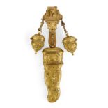A George III gilt-brass etui and chatelaine, third quarter 18th century, the chatelaine with a pa...
