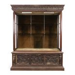 A mahogany and oak display-cabinet of rectangular form, last quarter 19th century, with some 17th...