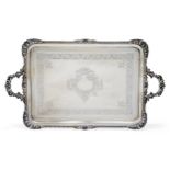 An early George V silver tray, London, 1911, Goldsmiths & Silversmiths Co., of rectangular form w...