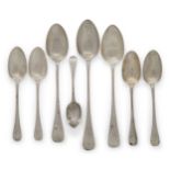 A set of four provincial silver table spoons, Newcastle, 1853, Christian John Reid, and a dessert...