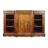 A Victorian walnut breakfront credenza, third quarter 19th century, with boxwood inlay and gilt m...