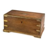 An Anglo-Indian brass bound mahogany campaign work chest, mid-19th century, the lid inset with sm...