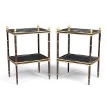 A pair of simulated rosewood two tier occasional tables, in the Regency style, 20th century, parc...