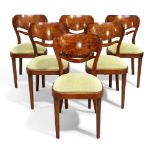 A set of six Thonet bentwood and walnut dining chairs, model prawnie zastrzeżony, 19th century, t...