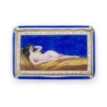 An Austro-Hungarian white metal and blue enamel erotic cigarette case, Vienna, c.1872-1922, 900 s...