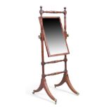 A Regency mahogany and part ebonised cheval mirror, first quarter 19th century, the rectangular e...