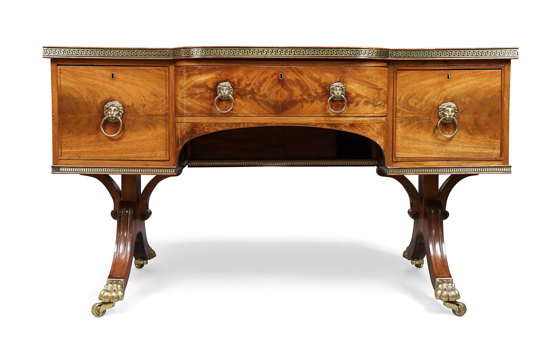 A Regency mahogany bowed breakfront sideboard, probably Scottish, first quarter 19th century, inl...