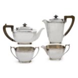 A George VI four piece silver tea set, Sheffield, 1942, Harrison Brothers & Howson, of rectangula...