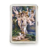 A Continental white metal and enamel cigarette case, early 20th century, with French import mark,...