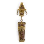 A George III gilt-brass mounted dendritic brown agate etui and chatelaine, third quarter 18th cen...