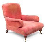 Howard & Sons, a walnut framed armchair, first quarter 20th century, with salmon pink velour upho...