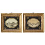 Two Regency silk and hair embroidered pictures, first quarter 19th century, each of oval form wor...