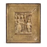 A carved parcel-gilt alabaster figurative relief, Malines, early 17th century, depicting a lady w...