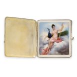 An English silver and enamel cigarette case with concealed scene, Sheffield, 1922, with maker's m...