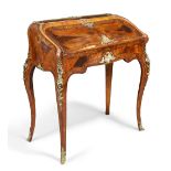 A French walnut bureau de dame, in the Louis XV style, third quarter 19th century, ormolu mounted...