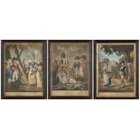 Three English mezzotints, late 18th century, later hand-coloured, comprising The Death of Tippo S...