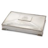 A George VI silver presentation box, Sheffield, 1938, James Dixon & Sons, of rectangular form, wi...