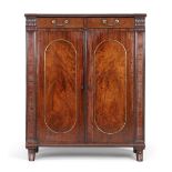 A Regency mahogany side cabinet, first quarter 19th century, the pierced brass gallery top above ...