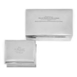 Military interest. Two silver cigarette/cigar boxes, the larger example London, 1917, Frederick H...