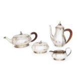 An Art Deco three piece tea set by Baltensperger, c.1930, stamped 925, together with a matched co...