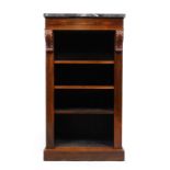 A William IV rosewood open pedestal bookcase, second quarter 19th century, the later black marble...