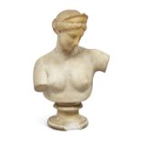 An Italian alabaster bust of Diana, late 19th century, after the Antique, on a later associated p...