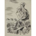 Cecil Keeling,  British 1912-1976 -  Lull Between Raids;  ink on paper, signed with initials ri...