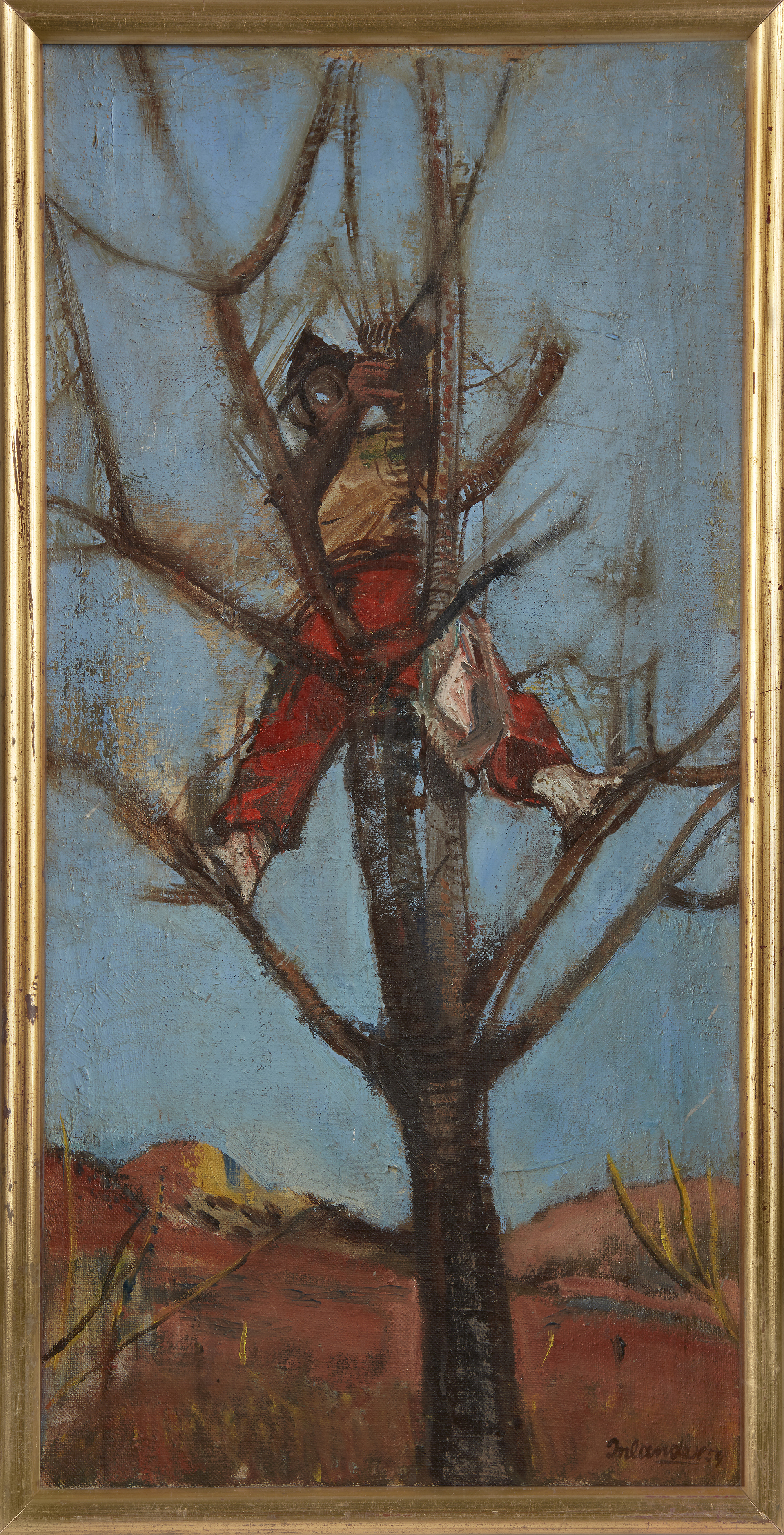 Henry Inlander,  Austrian/British 1925-1983 -  Man in a tree, 1959;  oil on canvas, signed and ... - Image 2 of 3