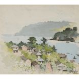 Miyake Kokki,  Japanese 1874-1954 -  Coastal village, 1933;  watercolour on paper, signed and d...