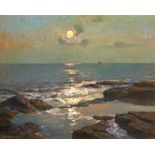 Albert Julius Olsson RBA ROI RWA RBC RA,  British 1864–1942 -  Moonrise over Carbis Bay;  oil o...