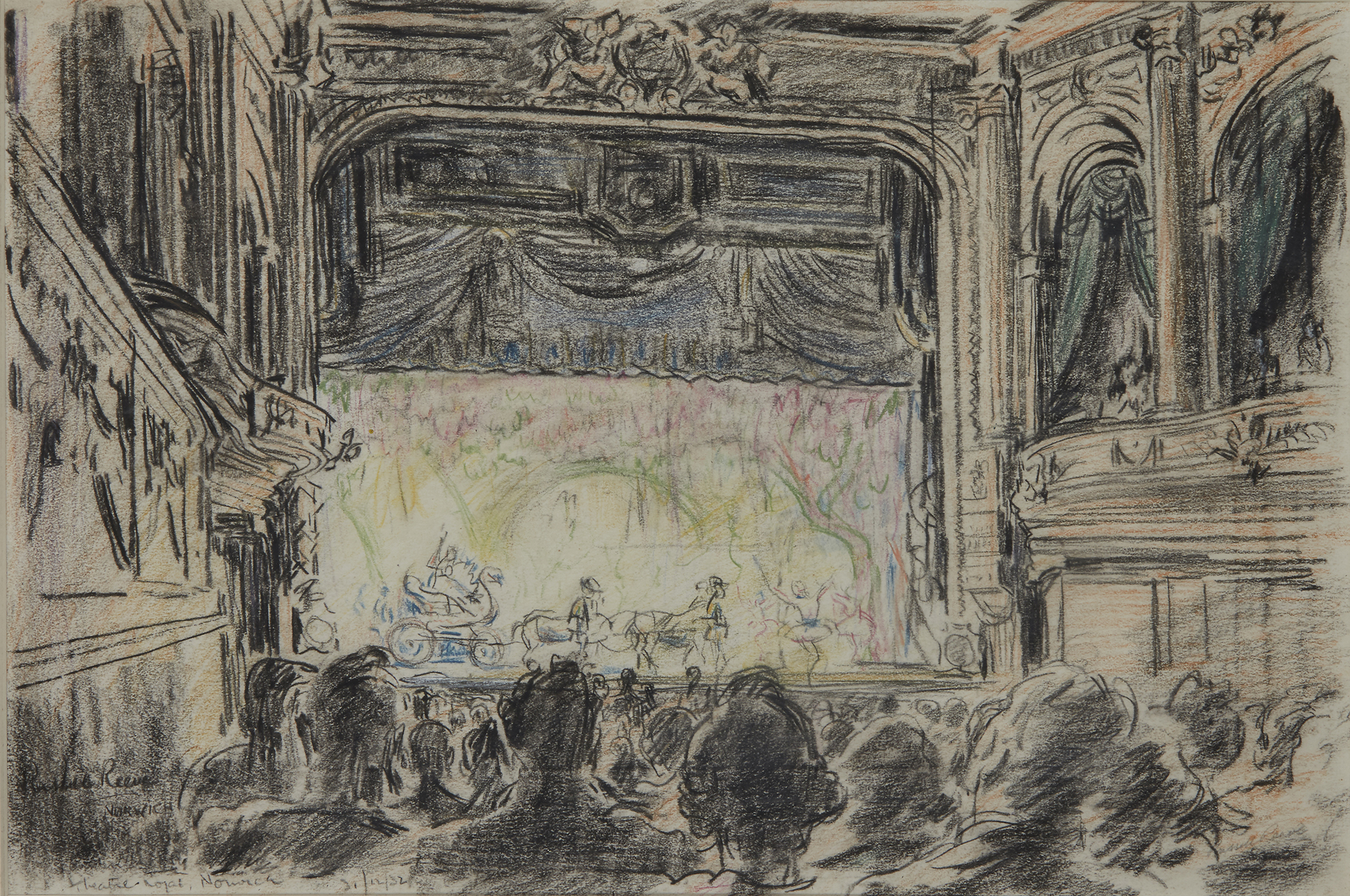 Russell Sidney Reeve,  British 1895-1970 -  Theatre Royal, Norwich, 1932;  pastel on paper, sig...