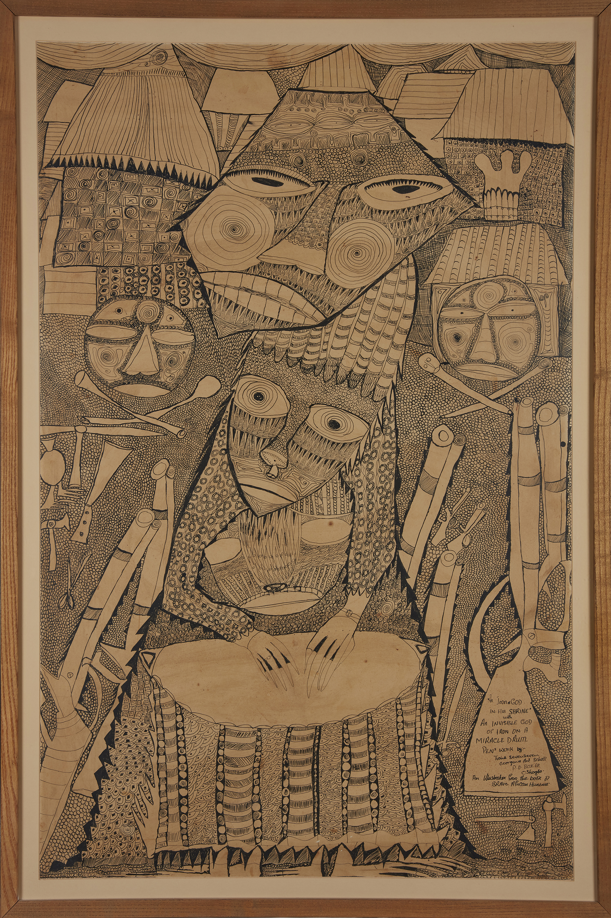 Twins Seven Seven,  Nigerian 1944-2011 -  An Iron of God in His Shrine;  ink on paper, signed, ... - Image 2 of 3