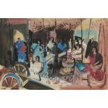 George F. Campbell RHA,  Irish 1917-1974 -  Market Scene;  watercolour and gouache on paper, si...