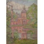 Arthur Studd,  British 1863-1919 -  Mosque in Garden, c.1915;  oil on panel, 22.2 x 16.2 cm  P...