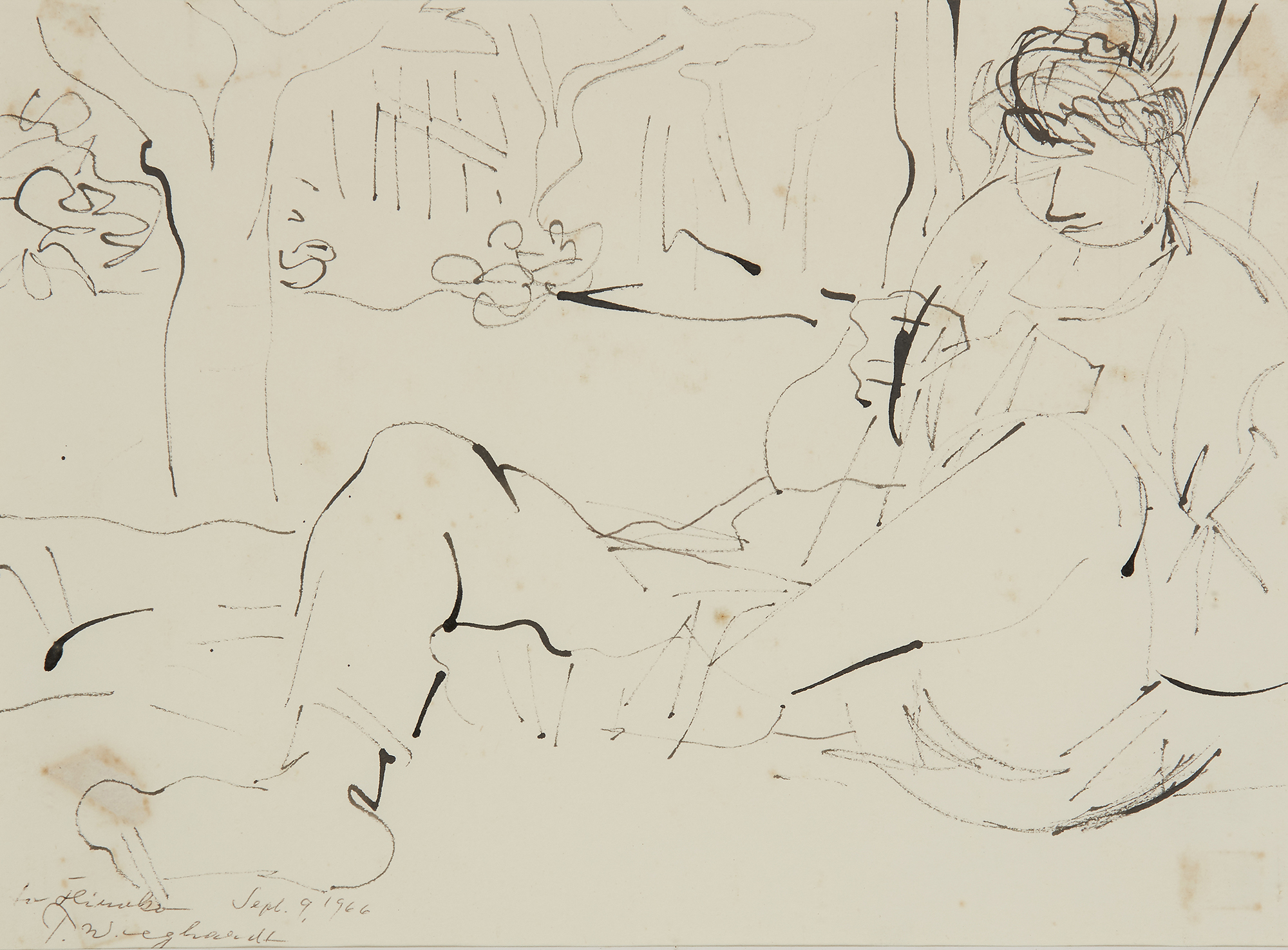 Paul Wieghardt,  German/American 1897–1969 -  Figure by a tree, 1966;  ink on paper, signed, da...