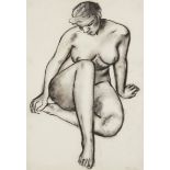 Bernard Meninsky,  Ukranian/British 1891-1950 -  Sitting nude;  black crayon on paper, signed l...