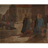 M. Goggs,  British active c.1923-35 -  Street scene;  oil on panel, inscribed on the reverse 'M...