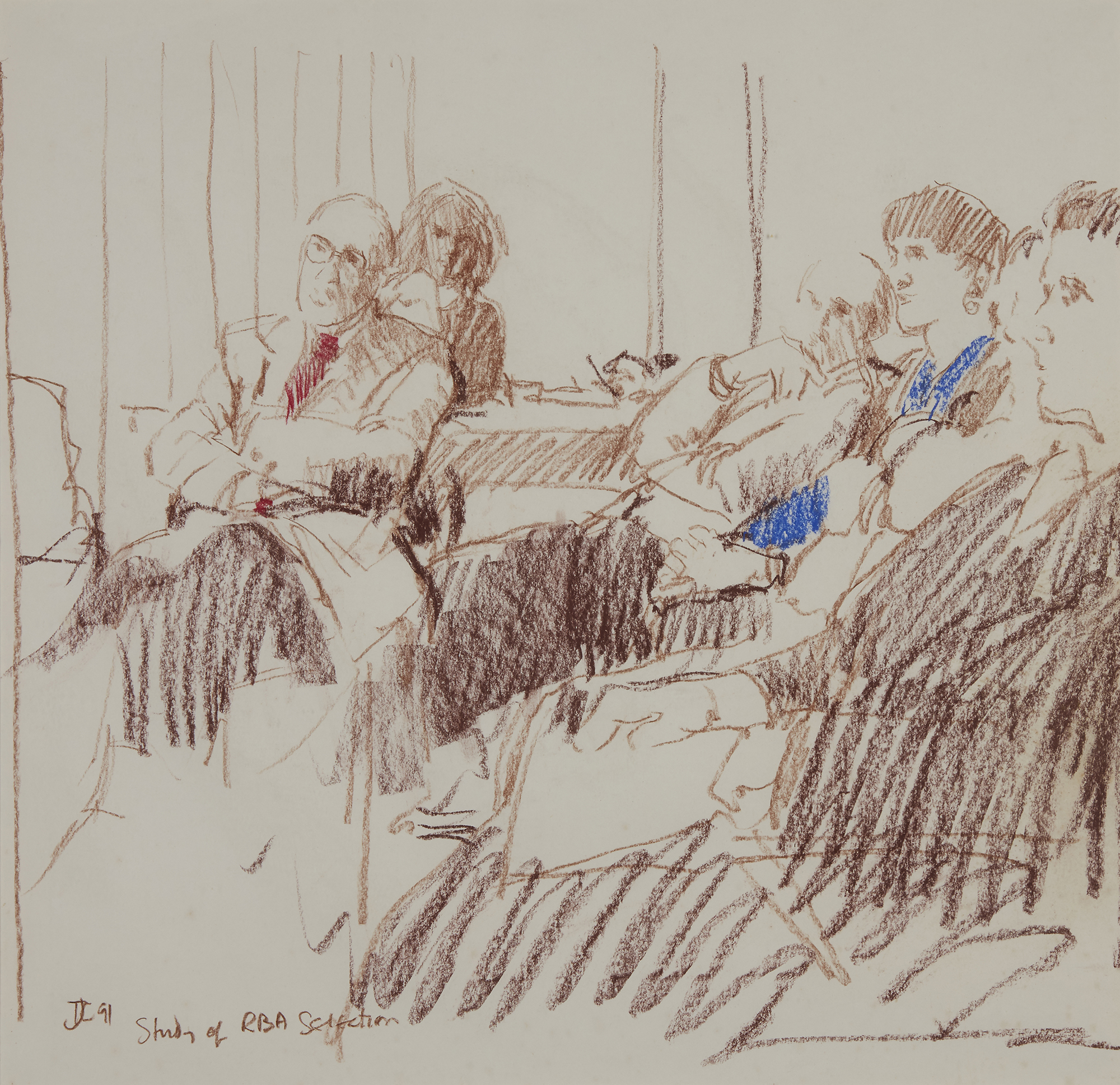 Tom Coates PRBA RP,  British b.1941 -  Study of RBA Selection, 1991;  pastel on paper, signed w... - Image 4 of 6