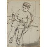 John Minton,  British 1917-1957 -  Seated boy;  ink on paper, 36 x 26 cm (ARR)  Provenance: Ch...