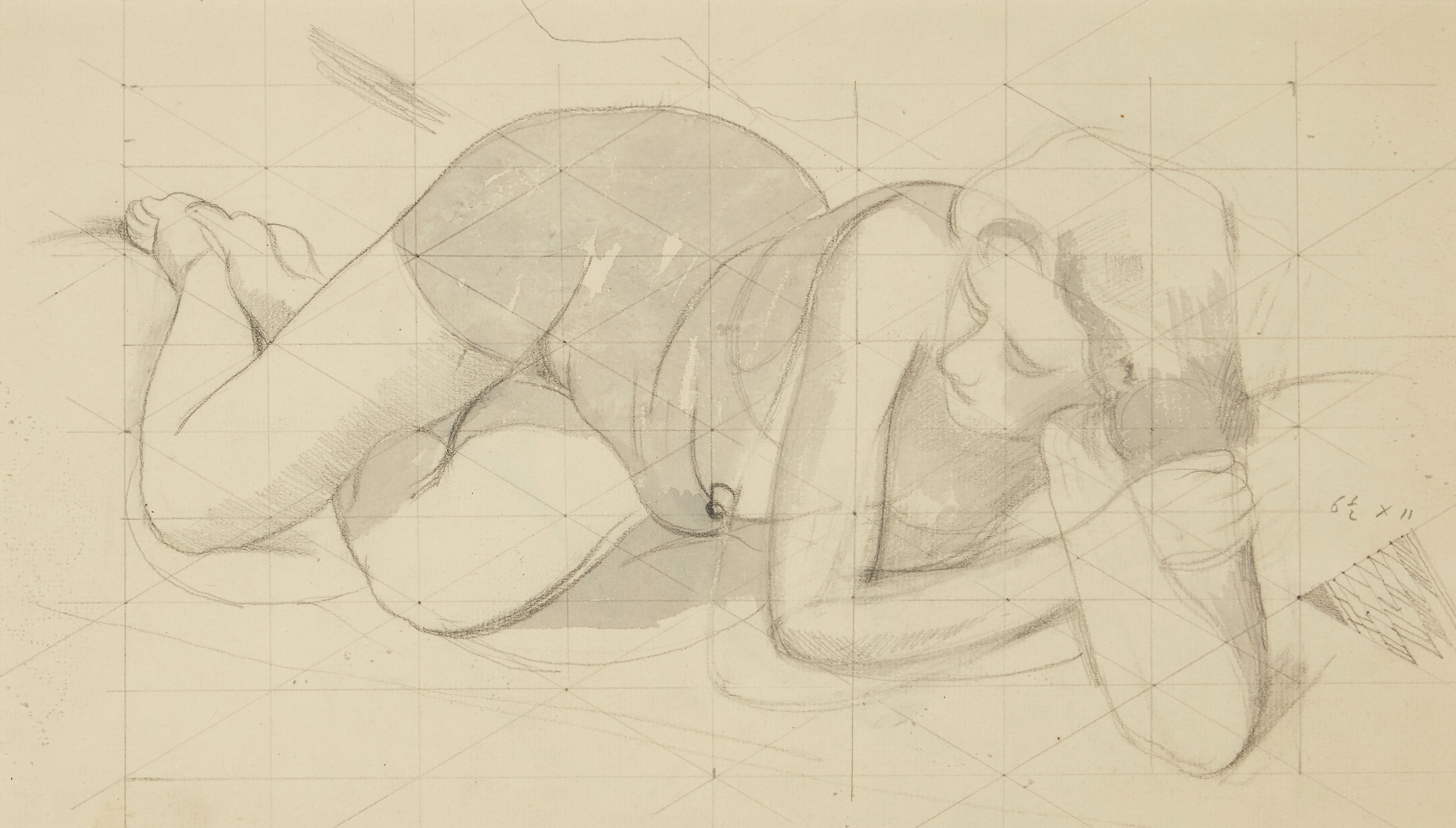 John Nash CBE RA,  British 1893-1977 -  Reclining Nude;  pencil and wash on paper, 20 x 35 cm (...