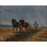 Wilhelm Höhnel,  Austrian 1872-1941 -  Ploughing with two horses;  oil on panel, with estate st...