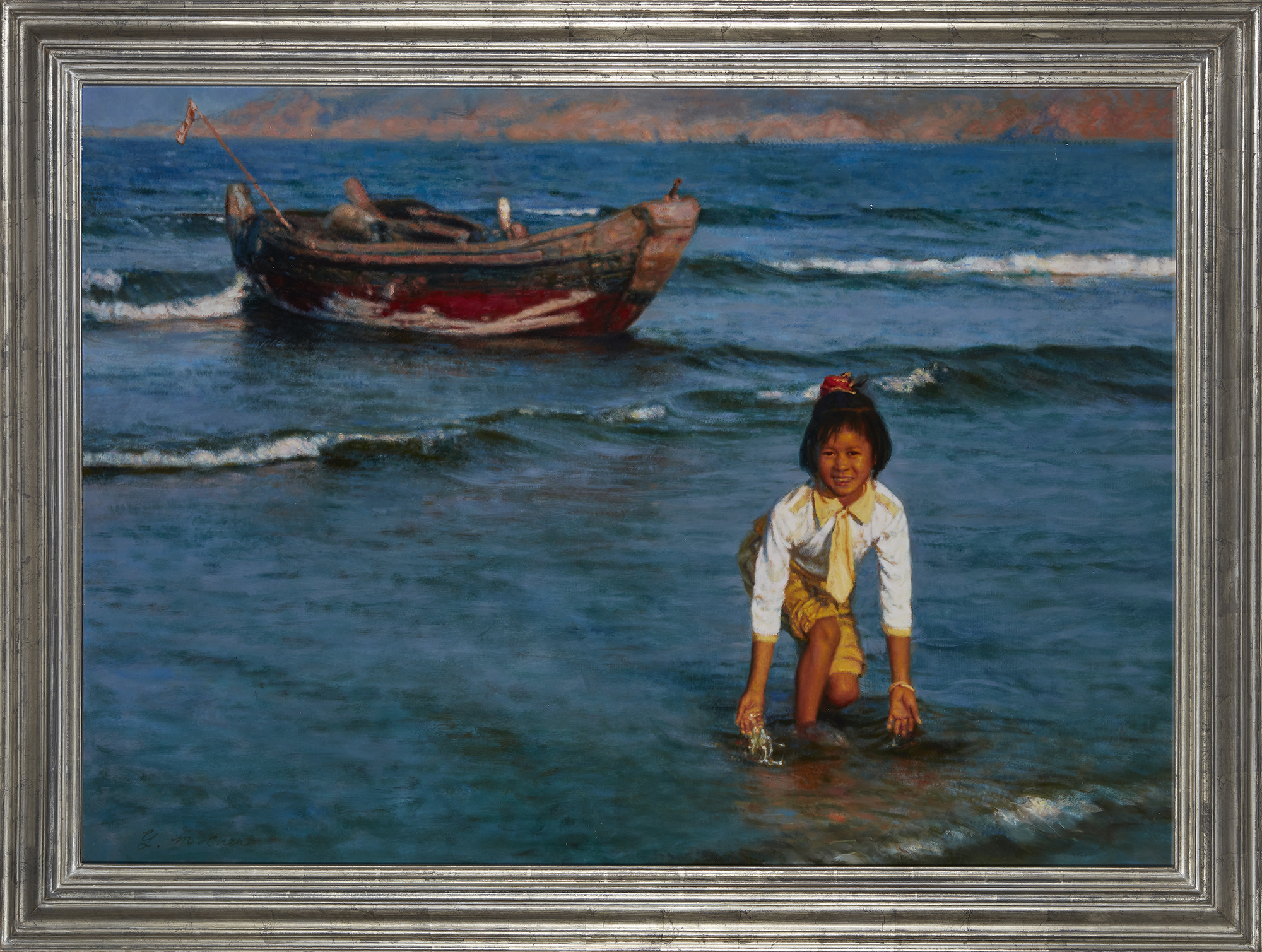 Yiming Chen,  Chinese b.1951 -  Untitled (Girl on the Beach), 1992;  oil on canvas, signed lowe... - Image 2 of 2