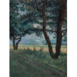 Henri Schnach,  active c.1917 - View of a field with trees, 1917;  oil on canvas, signed and da...
