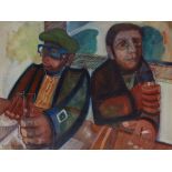 John Hopkinson,  British b.1941 -  Two men at a bar;  acrylic on paper, signed lower left 'Hopk...