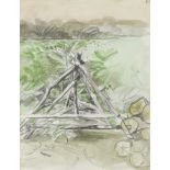 Graham Sutherland OM,  British 1903-1980 -  Pyramid with wooden stakes, from sketch book 3;  wa...